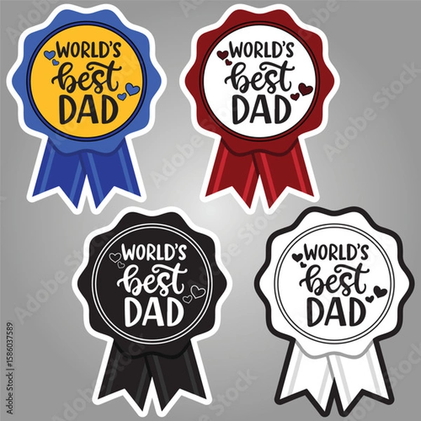 Fototapeta World's Best Dad. Father's Day Silhouette Design with Heart. World's Best Dad Badge, Father's Day T shirt design template, Fathers Day, Best Dad, daddy bundle. Vector illustration.