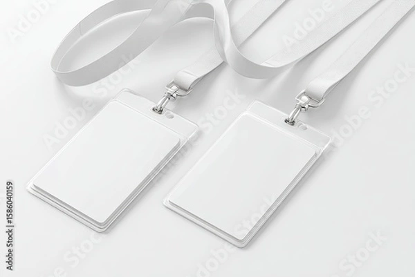 Fototapeta Two blank white lanyards with id cards