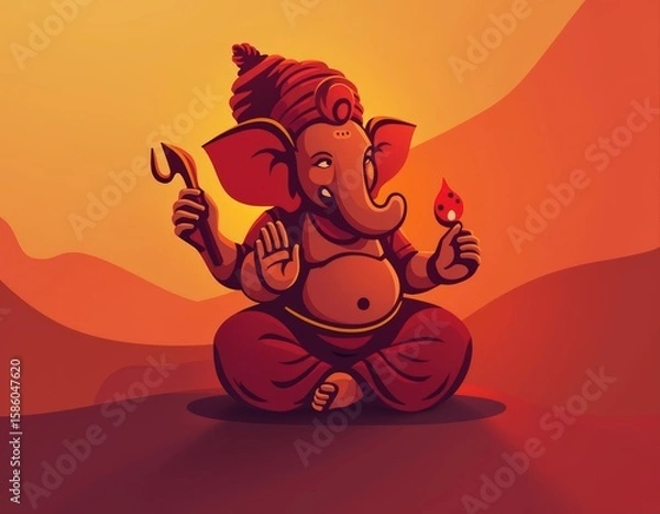 Fototapeta Abstract Lord Ganesha Illustration in Gradient Red Tones - Modern Vector Art