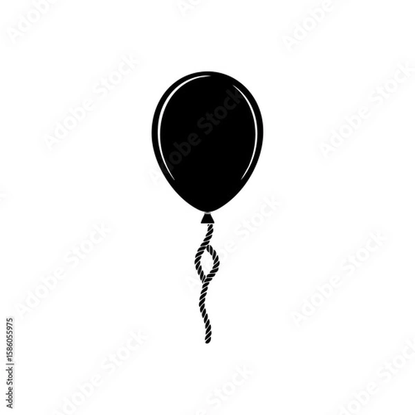 Fototapeta Minimalist black vector logo of a floating balloon with a twisted rope, representing celebration, freedom, or childhood joy.

