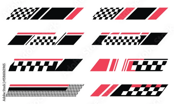 Fototapeta Sports racing vehicle wrap decals with bold geometric stripe styles, ideal for car tuning, wrap design projects