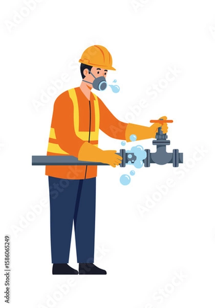 Fototapeta Gas leak detection using soap solution on flat vector illustration