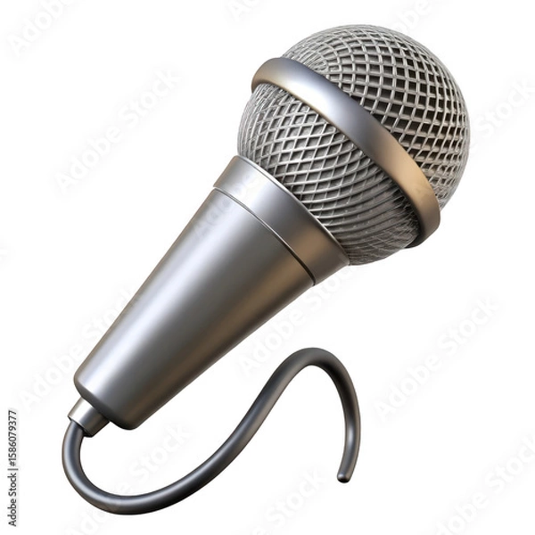 Obraz Silver microphone with wire isolated on transparent background