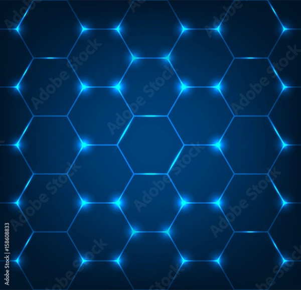 Fototapeta Background with blue hexagon texture