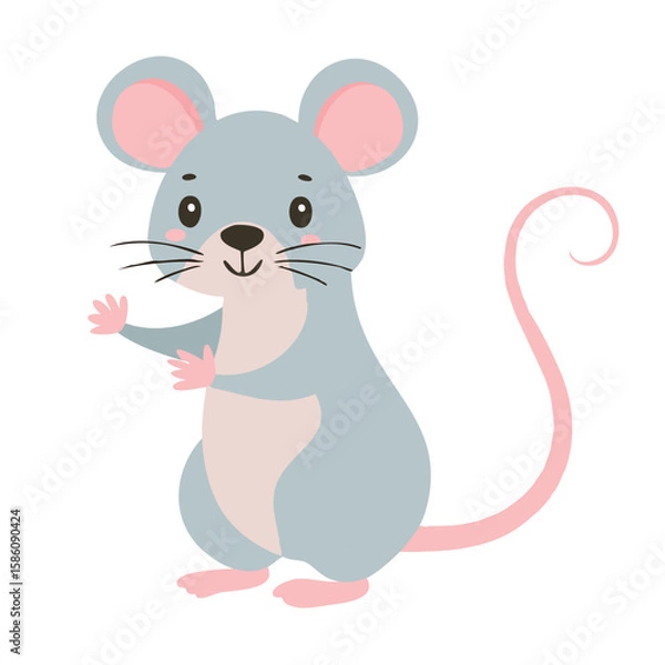 Fototapeta Cute mouse scrolling on its tail flat vector