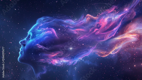 Obraz Cosmic Whispers: The Fusion of Soul and Nebula