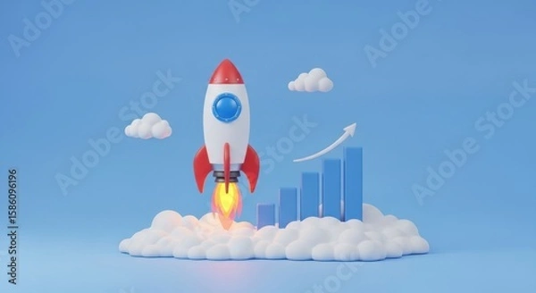 Fototapeta A rocket launches with a rising chart symbolizing business success