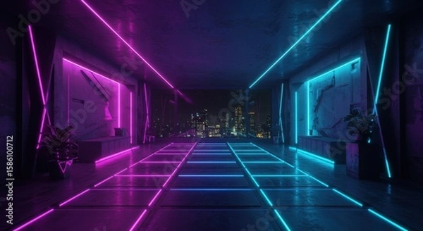 Obraz Modern Futuristic Lobby Interior with Neon Lights
