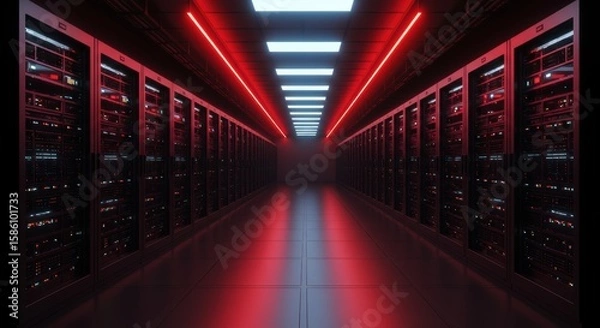 Obraz Futuristic Server Room with Neon Lighting