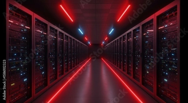 Obraz Futuristic Server Room with Neon Lighting