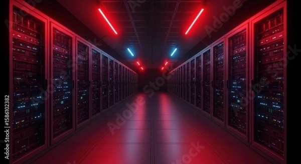 Obraz Futuristic Server Room with Neon Lighting