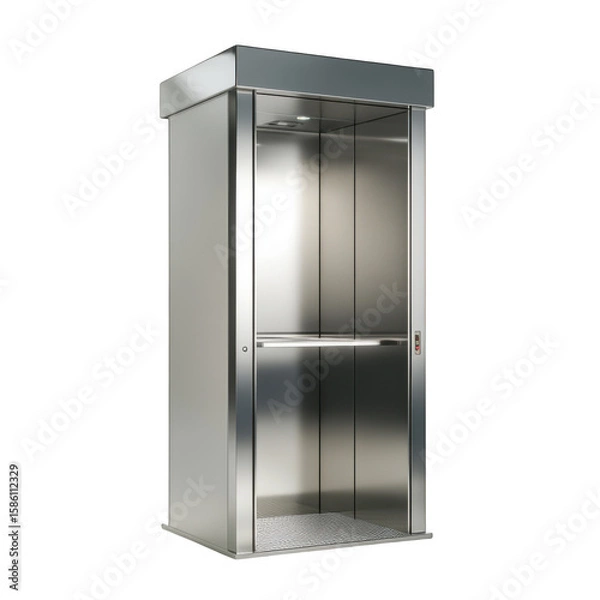 Obraz Modern silver metal elevator interior with closed door isolated on a transparent background image