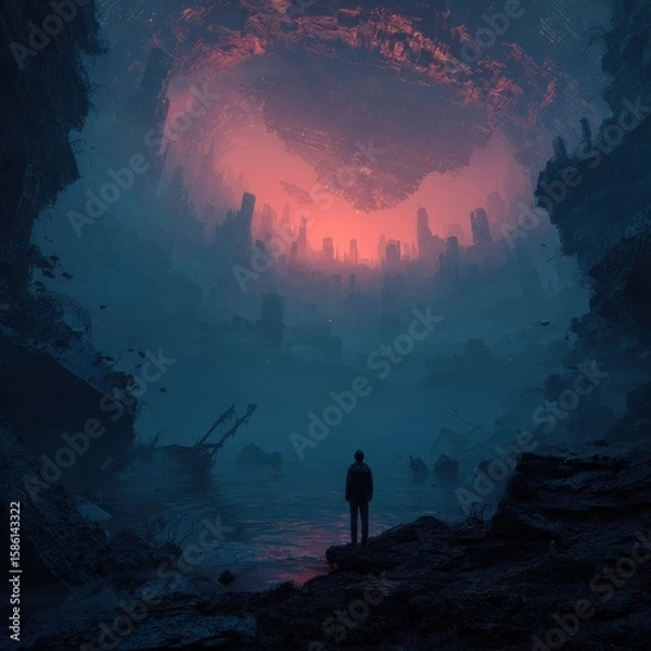 Fototapeta Dark Tech Aesthetics - A Glimpse into the Abyss.