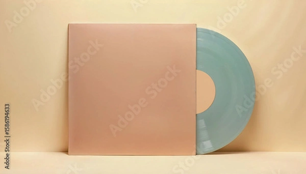 Obraz Beige replica record cover with light blue record inside.
