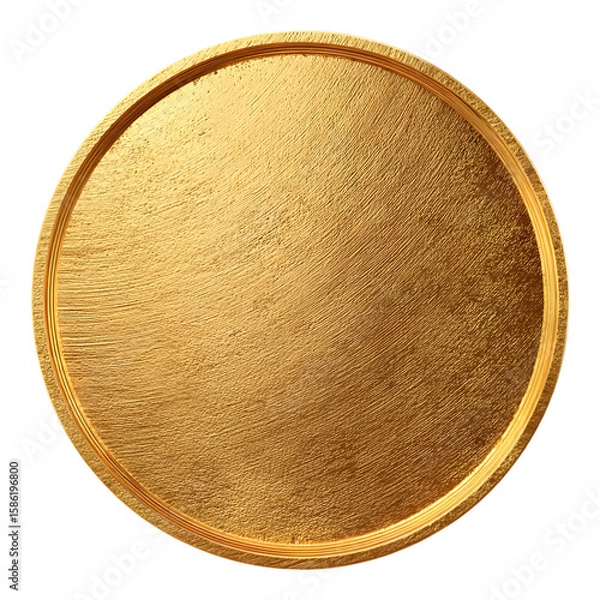 Fototapeta Blank solid gold coin, top down view on a white background