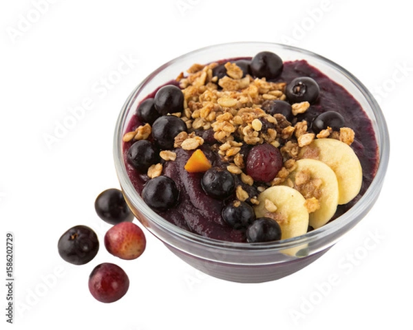 Fototapeta Bowl of Brazilian Frozen Açai Berry top view with white background transparent png