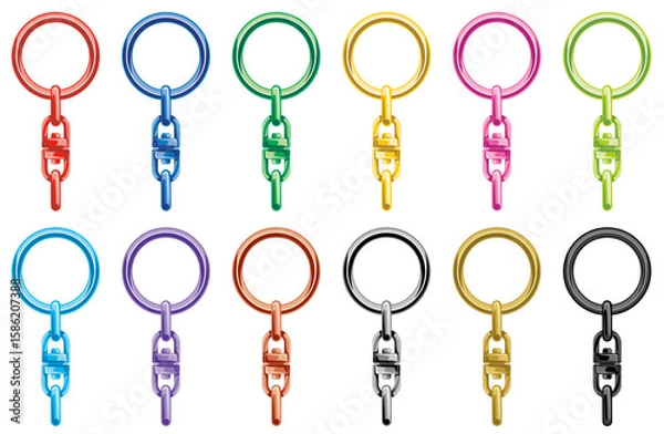 Fototapeta シンプルでカラフルな回転カン付きリングキーホルダーのベクター素材イラストセット(Simple and Colorful Ring Keychain with Swivel Connector Vector Illustration Set)
