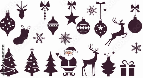 Fototapeta A collection of Christmas ornaments and symbols in silhouette style.