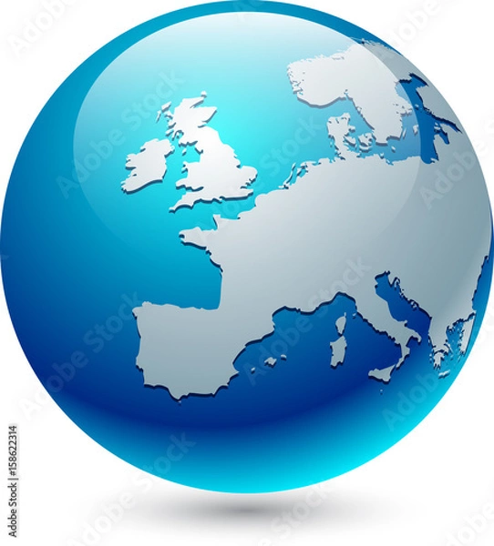Fototapeta Europe silhouette on blue globe.