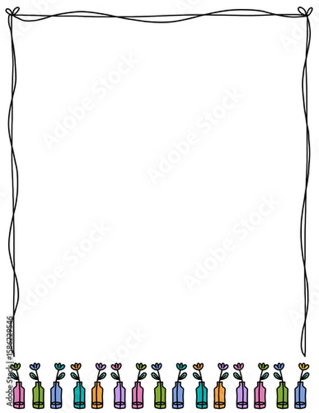 Fototapeta Floral frame. Doodle flower border. Leaf frame. Spring frame. Summer borders. Hand drawn borders clipart. png. Educational borders and frames. Teacher school border design. 