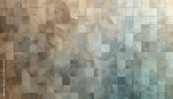 Obraz Abstract Geometric Tile Background with Textured Browns and Blues for Modern, Digital, and Industrial Design
