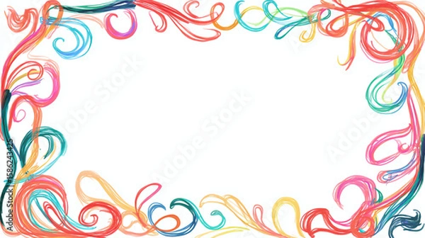 Fototapeta Hand-drawn ribbon swirl frame in festive colors, ideal for digital stickers, transparent background