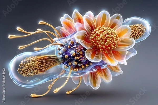 Fototapeta Microbial structure with fantasy floral vibe high resolution picture