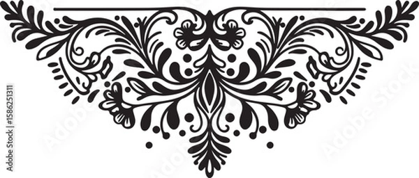 Obraz Cute Scandinavian floral divider, geometric and leafy shapes, dark ink style, Adobe Illustrator Artwork