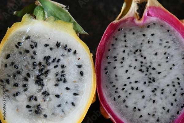 Fototapeta red and yellow dragon fruit,