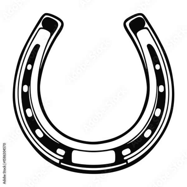 Fototapeta A simple black horseshoe icon on a white background, flat design, minimalist, clean, high resolution, vector graphic.