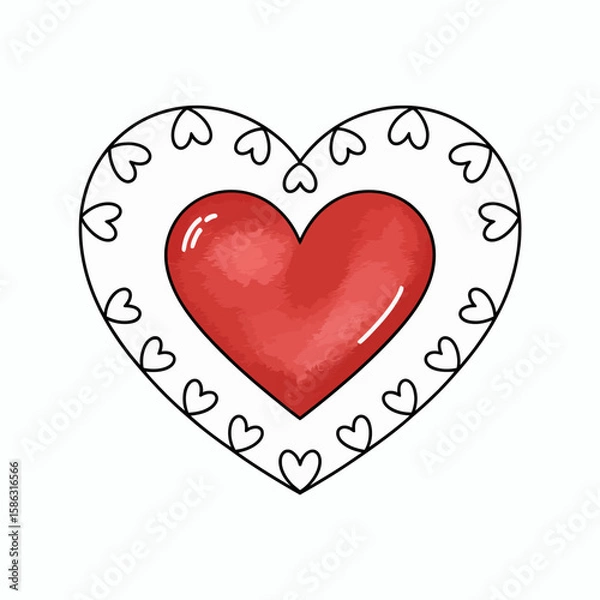 Fototapeta Heart Illustration: A romantic illustration featuring a large red heart surrounded by smaller hearts, symbolizing love, affection, and Valentine's Day.