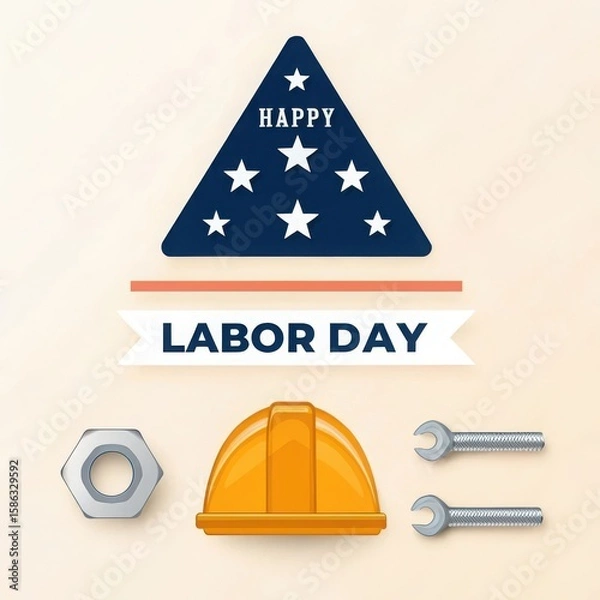 Obraz Happy labor day celebration with american flag elements and tools