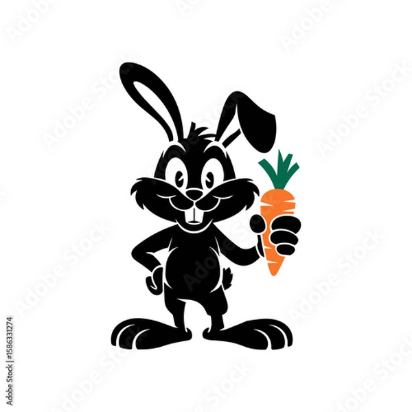 Obraz black rabbit with carrot vector logo icon photo image jpg.