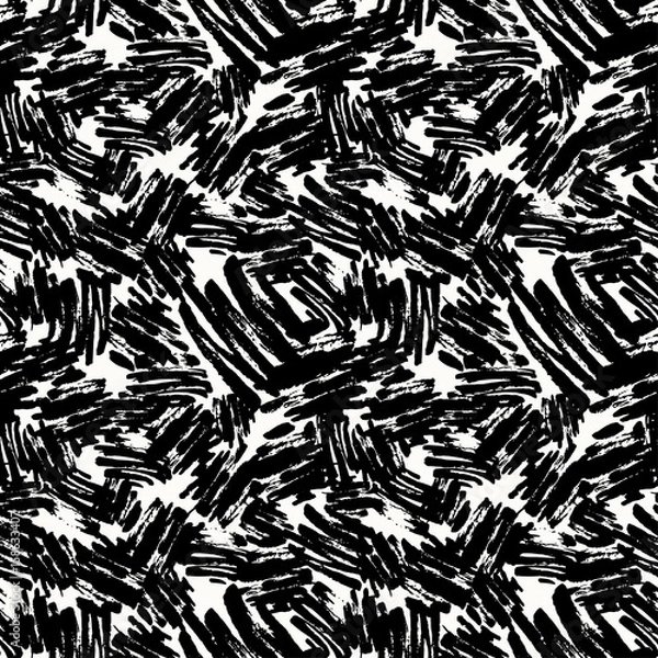 Obraz Seamless repeating textile ink brush strokes pattern in doodle grunge texture style.