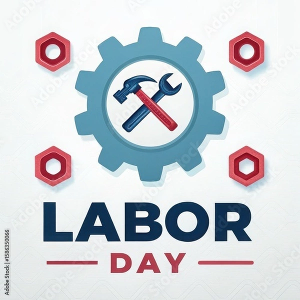 Obraz Labor day celebration with tools and gear symbolism