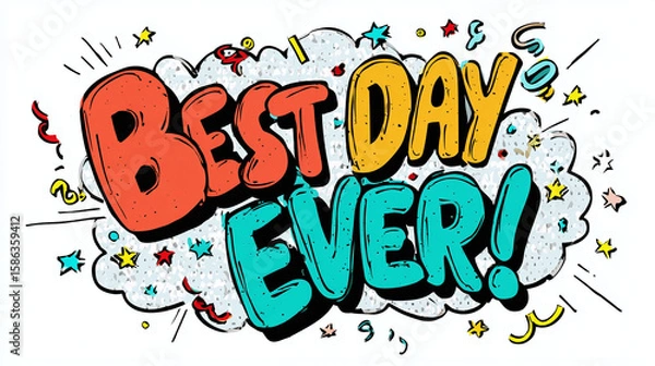Fototapeta Speech bubble that says "Best Day Ever!" in party theme, transparent background