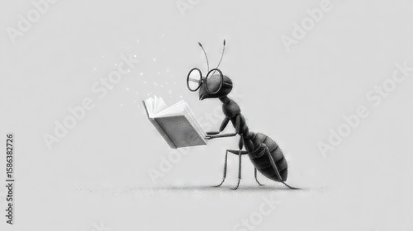 Fototapeta   A monochrome snapshot of an anteater perusing a tome with a magnifying glass affixed to its visage