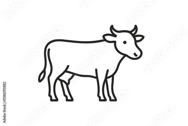 Fototapeta Cow line art icon. Simple cattle, bull or ox logo. Minimalist vector illustration for farm, beef, or dairy product branding. Modern, clean animal design on white background.