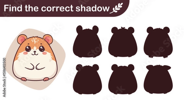 Fototapeta Education puzzle game for children, find the correct shadow, with orange and white hamster