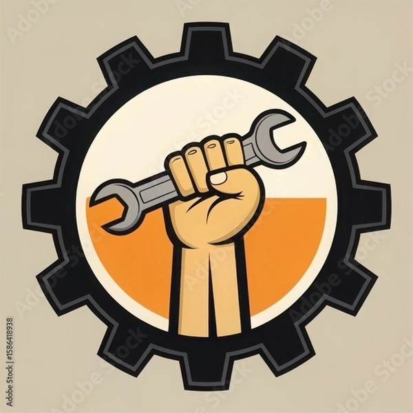 Obraz Fist holding wrench symbolizing labor and industry