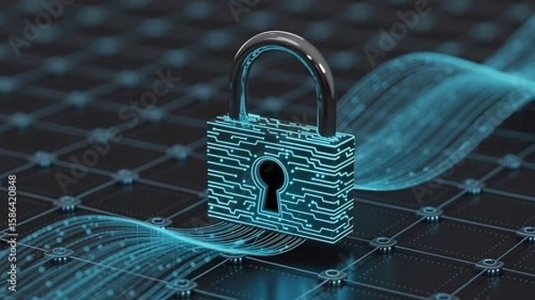 Fototapeta Cybersecurity digital padlock data protection network security online privacy and encryption concept