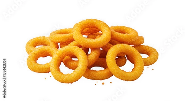 Obraz Crispy golden onion rings piled together isolated on transparent background