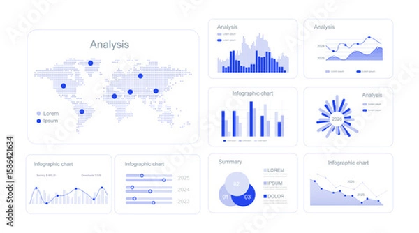 Fototapeta UI Infographic elements. Modern presentation with infographics, dashboard. Use in presentation templates, mobile app and corporate report. Vector illustration.