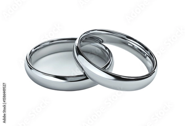 Fototapeta Two silver wedding rings are intertwined isolated on transparent background