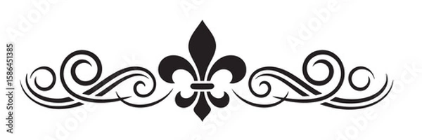 Fototapeta Elegant Fleur de Lis Border Design with Swirls and Transparent Background on transparent background
