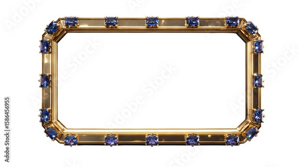 Fototapeta Elegant golden frame adorned with blue gemstones on a transparent background provides a luxurious and sophisticated design element.