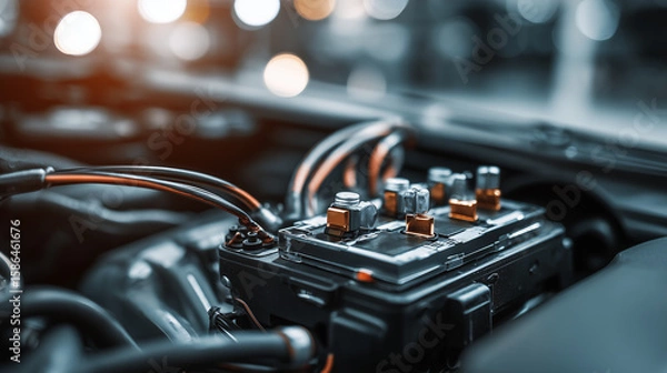 Fototapeta A close-up of a car ECU (Engine Control Unit), showcasing electronic automotive control technology. Ideal for vehicle diagnostics, engineering, or automotive repair themes.