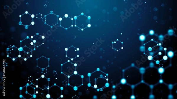 Obraz 3d render of abstract atom array. Science chemical background. Atom connection concept. Crystal cell.
