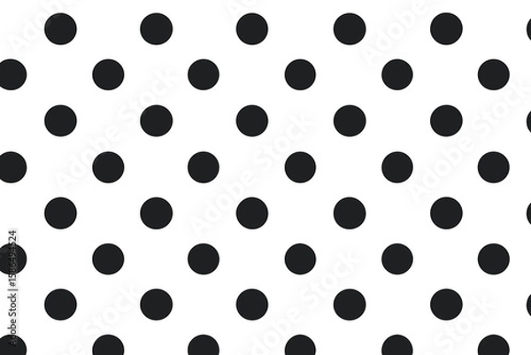 Obraz Seamless polka dot pattern with black circles on a white background. Classic, minimalist, retro geometric abstract design. Vector illustration for fabric, wallpaper, textile.