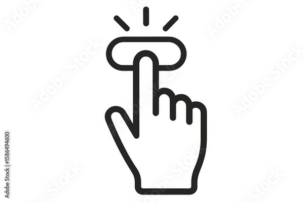 Obraz Hand clicking button icon. Finger pressing a button concept. Pointer cursor tap action for website or mobile app interface. UI UX design element. Start, submit, select interaction.
